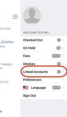 Screenshot of menu for linked accounts after linking an account