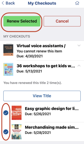 Screenshot of renewing multiple items
